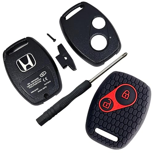 Keycept™ 2 Button Key Shell for Honda Amaze, BRV, CRV, Accord, City, Civic, Brio, Mobilio, Jazz- Durable Key housing/Body/case Replacement with Silicone Key Cover (Keyshell and Key Cover) (Black)|B08TTRHT2G