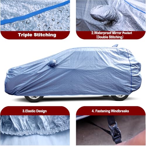 Tata Tigor All Models Car Body Cover Waterproof with Side Mirror&Back Antenna Pocket&Soft Inner Cotton for Car(Elacstic in Four Places Triple Stitched)(Metallic Silver Blue Piping Style|B0B5CGZ3PP