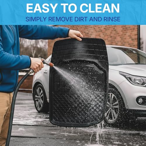 KINGSWAY Accessories Durable Universal Car Mats – Premium 5 Piece PVC Car Floor Mats, Tray Shape, Waterproof, Anti Slip Mat, All Weather Protection, Easy to Clean & Long Lasting Car Foot Mats, Black|B0BQMXVJGG