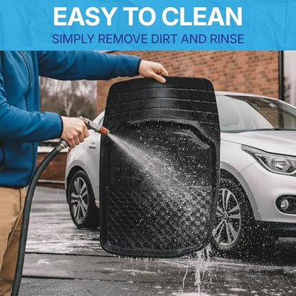 KINGSWAY Accessories Durable Universal Car Mats – Premium 5 Piece PVC Car Floor Mats, Tray Shape, Waterproof, Anti Slip Mat, All Weather Protection, Easy to Clean & Long Lasting Car Foot Mats, Black|B0BQMXVJGG