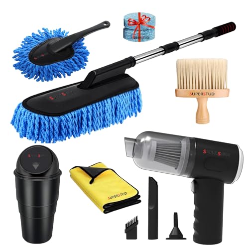 6 Pcs - Car Duster Microfiber Brush Long-1 with | 3in1 Car Vacuum 1Pcs | 1Pcs Car Dustbin | 1Pcs Microfiber Cloth | 1Pcs Interior Cleaning Brush | 1Pcs AC Vent Brush - Royal Blue Color (6)|B0FGQMY5LQ