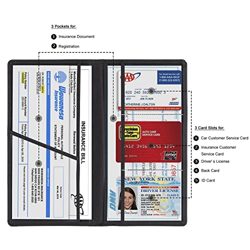 TOURSUIT Car Registration and Insurance Card Holder, Vehicle License Document Glove Box Compartment Organizer, Interior Car Accessories for Women Men Teens (Black) Faux Leather, Automobiles|B09WLTLBDT