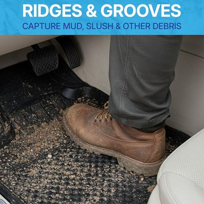 KINGSWAY Accessories Durable Universal Car Mats – Premium 5 Piece PVC Car Floor Mats, Tray Shape, Waterproof, Anti Slip Mat, All Weather Protection, Easy to Clean & Long Lasting Car Foot Mats, Black|B0BQMXVJGG