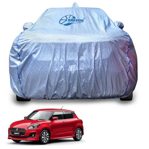 Waterproof for New Swift Car Body Cover Metallic Silver Triple Coated Inner Soft Lining Cotton with Mirror Antena Pocket Blue Strap Style (Box Printed Silver)|B09QVBPXY3