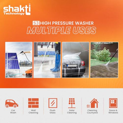 Shakti Technology S3 High Pressure Car Washer Machine 1800 Watts and Pressure 120 Bar for Cleaning Car, Bike & Home (S3)|B0BBWJFK5C