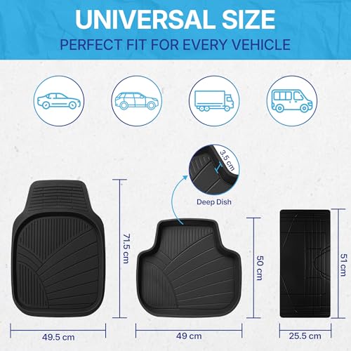 KINGSWAY Accessories Durable Universal Car Mats - Premium 5 Piece PVC Car Floor Mats, Tray Shape, Waterproof, Anti Slip Mat, All Weather Protection, Easy to Clean & Long Lasting Car Foot Mats, Black|B0CJVHM6V7