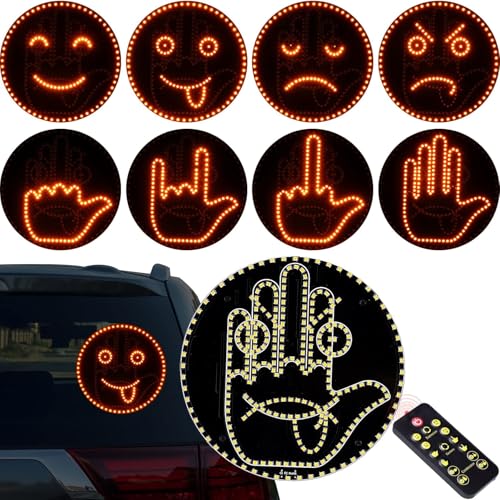 Car Rear Windshield Window Light with Remote, Creative Smiley Face & Hand Gesture LED Decorative Light, 8 Display Patterns, USB C Plug and Go & Battery Operated, No Battery Included|B0FLJF6T34