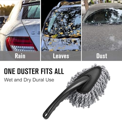 Porslin 5 Pcs Microfiber Car Duster Kit - Extendable Long Handle Car Cleaning Accessories - Interior & Exterior Detailing Brush Set - Scratch & Lint Free,Perfect for Cars,SUVs,Motorcycles,Home,Grey|B0D5D29R1B
