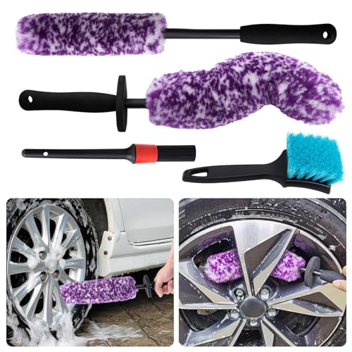 Wheel Tire Cleaning Brush Kit Cars Motorcycles RVs Trucks Rim Hub Ultra Soft Microfiber 360 Bendable Synthetic Woolies Wash Vehicles Bristle Set|B0DB5BXL3D
