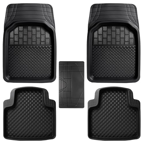 KINGSWAY Accessories Durable Universal Car Mats – Premium 5 Piece PVC Car Floor Mats, Tray Shape, Waterproof, Anti Slip Mat, All Weather Protection, Easy to Clean & Long Lasting Car Foot Mats, Black|B0BQMXVJGG