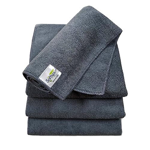 SOFTSPUN Microfiber Cloth - 4 pcs - 40x40 cms - 340 GSM Grey! Thick Lint & Streak-Free Multipurpose Cloths - Automotive Microfibre Towels for Car Bike Cleaning Polishing Washing & Detailing.|B077BFH786