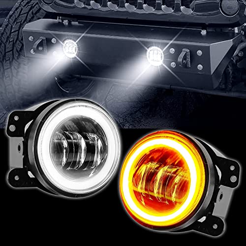 AutoBizarre 4 inch White Amber Ring DRL Fog Light Round White Light LED Fog Light Assembly Fog Lamp Compatible with All Cars|B09TJPT56V