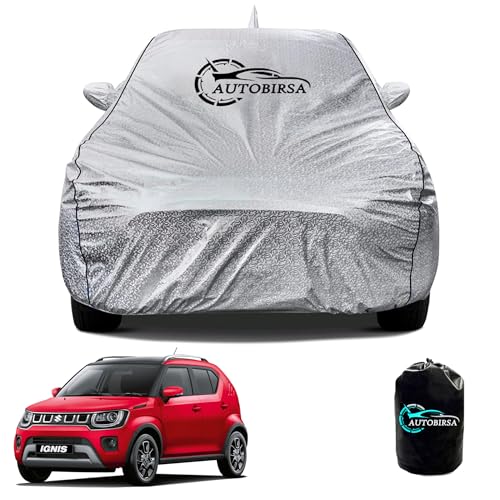 Waterproof Car Body Cover for Maruti Ignis with Mirror and Antenna Pocket and Soft Cotton Lining (4 Side Elastic Triple Stitched & Metallic Silver with Black Piping Style)|B0CCDQCZ9Q