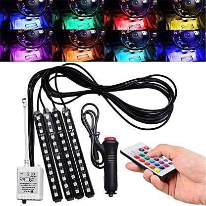 Gomechanic Atmosphere Lights with 12x4 LED Strip Light 48 LEDs, DC 12V Multicolour Interior Ambient Lighting Kit Featuring Sound Active Function, Wireless Remote Control Works for All car|B09CGLP96C