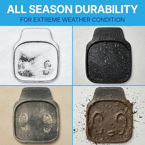 KINGSWAY Accessories Durable Universal Car Mats - Premium 5 Piece PVC Car Floor Mats, Tray Shape, Waterproof, Anti Slip Mat, All Weather Protection, Easy to Clean & Long Lasting Car Foot Mats, Black|B0CJVHM6V7