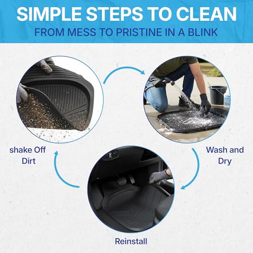 KINGSWAY Accessories Durable Universal Car Mats - Premium 5 Piece PVC Car Floor Mats, Tray Shape, Waterproof, Anti Slip Mat, All Weather Protection, Easy to Clean & Long Lasting Car Foot Mats, Black|B0CJVHM6V7