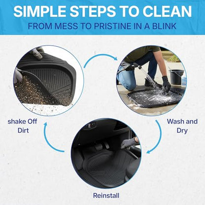 KINGSWAY Accessories Durable Universal Car Mats - Premium 5 Piece PVC Car Floor Mats, Tray Shape, Waterproof, Anti Slip Mat, All Weather Protection, Easy to Clean & Long Lasting Car Foot Mats, Black|B0CJVHM6V7