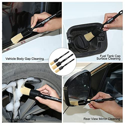 5pcs Car Detailing Brushes Set, Boar Hair Auto Car Detail Brush Kit No Scratch, Ultra Soft Car Duster Brushes Perfect for Interior, Exterior Cleaning, Wheels,Tires,Leather Seats|B0BL3D427V