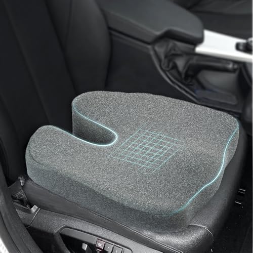 Amazon Basics Coccyx Seat Cushion for Car Seat & Driving Comfort | 46 x 45 x 12 cm Memory Foam Pillow | U-Shaped Breathable Cover for Car, Office, Home – Grey|B0DXKHQ8LS