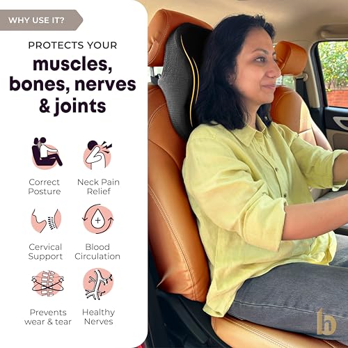 betterhood PosturePro Premium Car Neck Rest Pillow | Car Seat Headrest Pillow | Neck Support Cushion for Comfortable Rides | Memory Foam, Cotton Cover, Large Size | Orthopedic, Ergonomic (Black)|B0F4KK3WMP