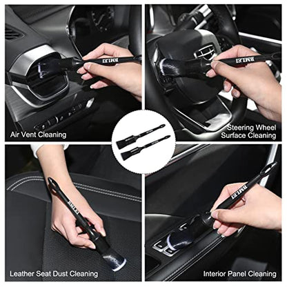 5pcs Car Detailing Brushes Set, Boar Hair Auto Car Detail Brush Kit No Scratch, Ultra Soft Car Duster Brushes Perfect for Interior, Exterior Cleaning, Wheels,Tires,Leather Seats|B0BL3D427V