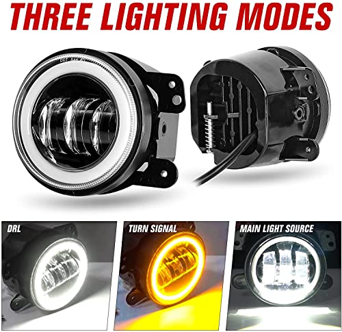 AutoBizarre 4 inch White Amber Ring DRL Fog Light Round White Light LED Fog Light Assembly Fog Lamp Compatible with All Cars|B09TJPT56V