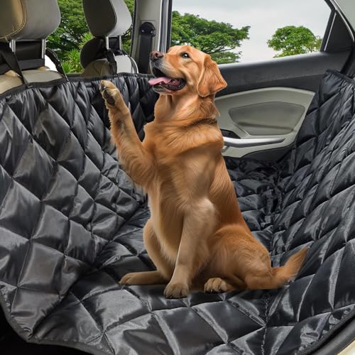 amazon basics Pet Car Seat Cover | Non-Slip | Travel Hammock with Headrest Straps for Anchors | Material Polyester | for Sedan & SUV Cars | Black|B0CVJ5WC5Q