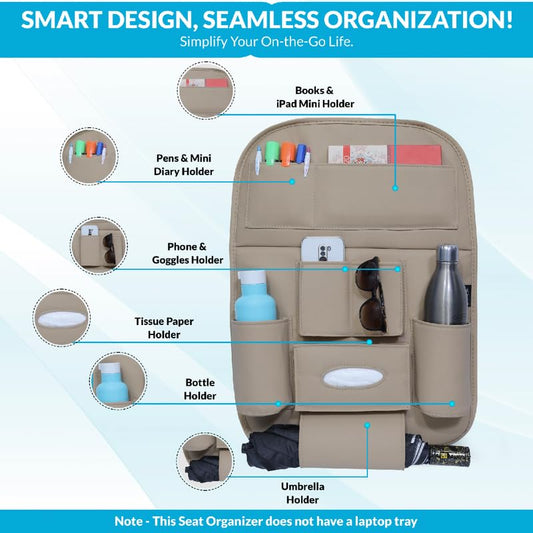 NEODRIFT 'Seat Master Lite' Premium 7D Car Seat Organizer, Universal Fit, Multi-Pocket Storage for Bottles, Documents, Mobile, Keys, Tissues (Color: Beige) (Set of 1)|B0CXSN29NQ