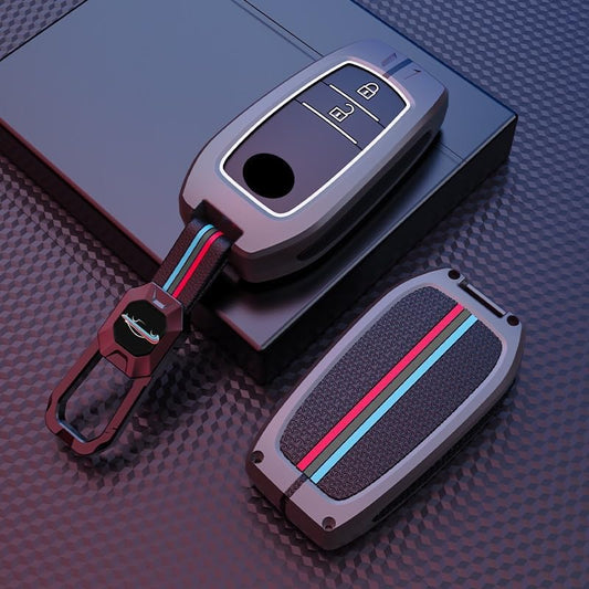 BKN Premium Metal Soft Car Key Cover Shell with Keychain & Full Protection Compatible with Toyota Innova Crysta| Hycross Land Cruiser| Hilux| Toyota Hycross Innova (2 Button Smart Key)|B0DK6367TY